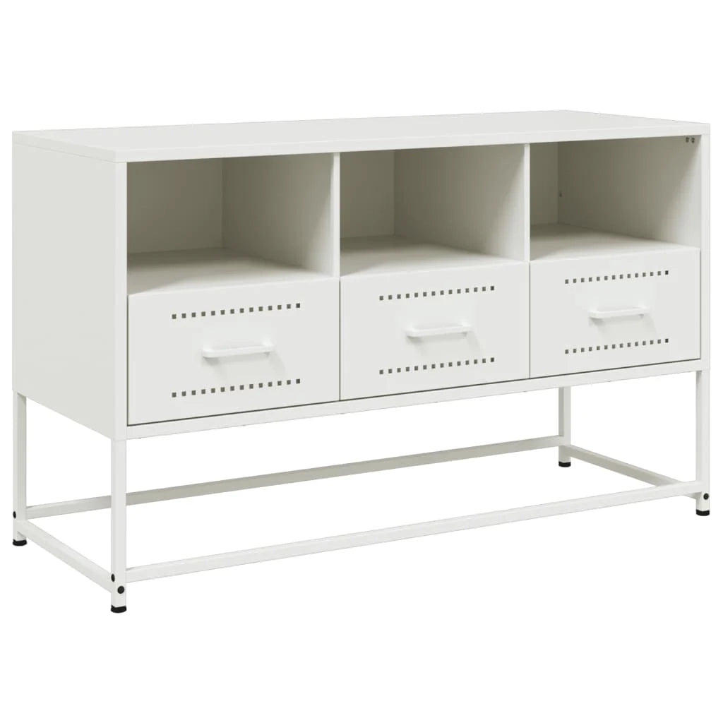 Mobile TV multimediale mensola TV credenza TV per sala da pranzo soggiorno camera da letto 100,5 x 39 x 60,5 cm acciaio bianco 02_0025548