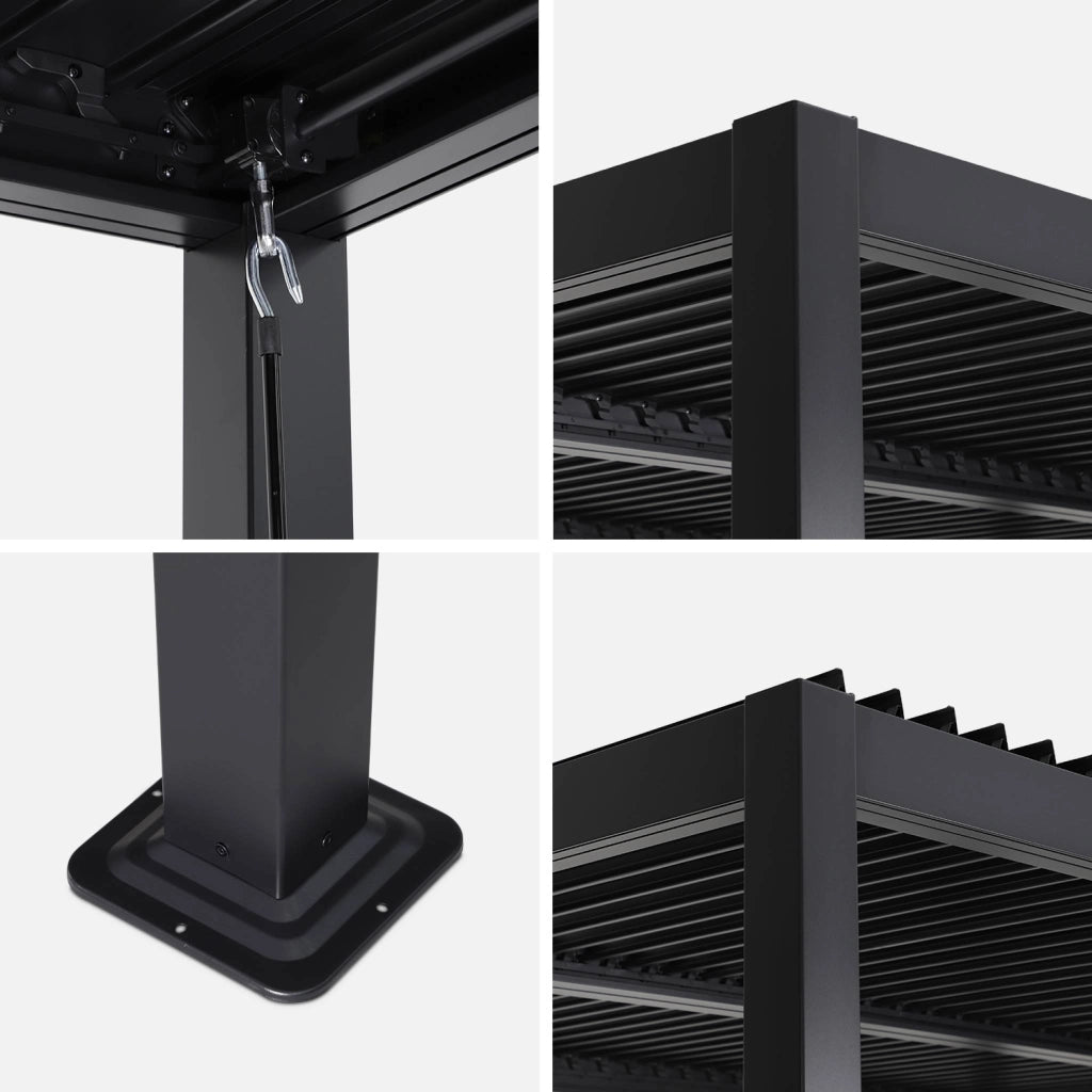 Pergola bioclimatica 3x3m in alluminio e acciaio, lamelle orientabili,