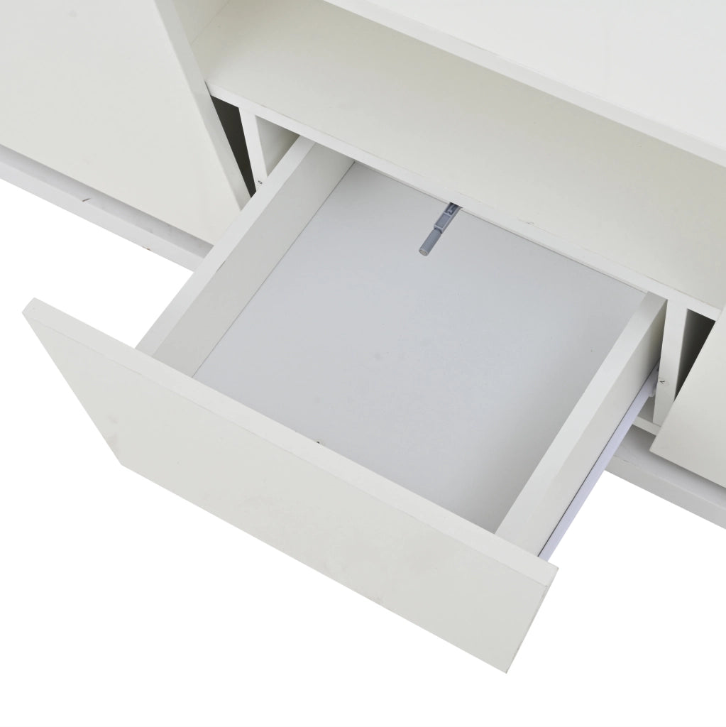 Tavolino da caffè 100 x 50 x 40 cm in truciolare bianco con LED e 2 armadietti
