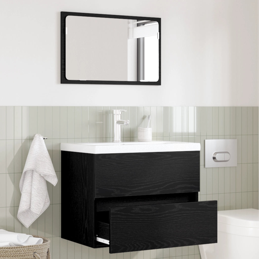 Set Mobili Bagno 2 Pezzi Nero Rovere Legno Ingengerizzato