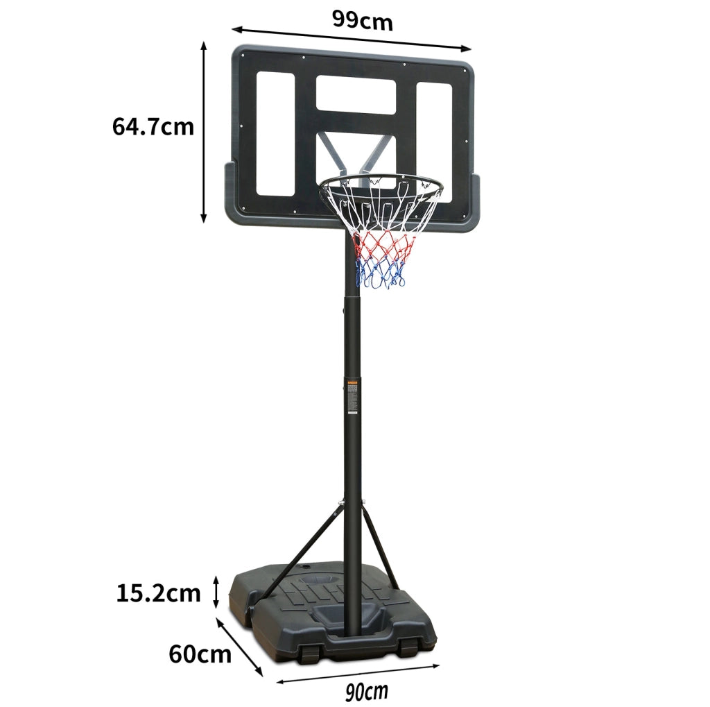 Canestro da basket regolabile con ruote, nero