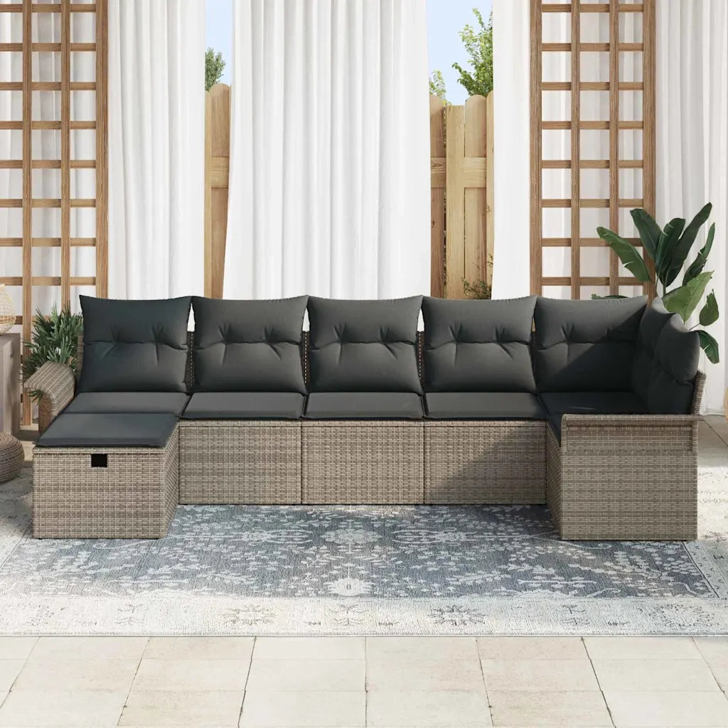Set Divano da Giardino con cuscino 7 pcs Grigio Poly Rattan