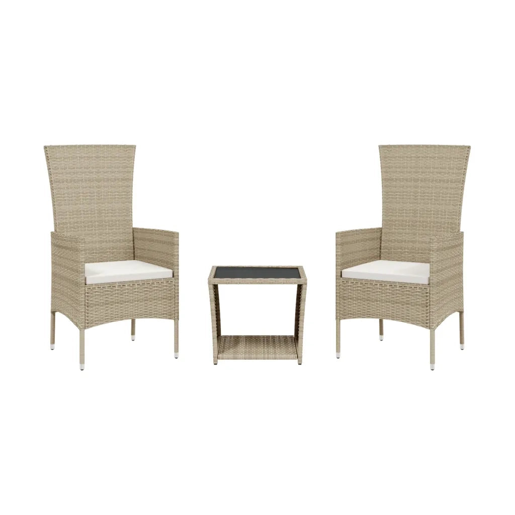 Set da Pranzo da Giardino 3 pz con Cuscini Beige in Polyrattan