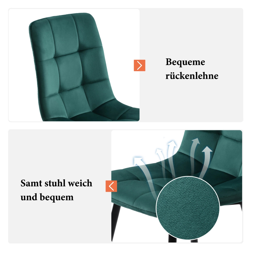Tavolo da pranzo con 4 sedie in MDF effetto noce e velluto, gambe in metallo nero, per cucina e sala da pranzo