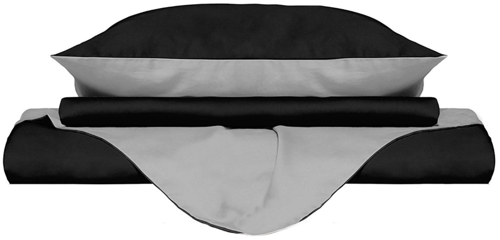 Copripiumino con Sacco e Federe Doubleface Nero/Grigio Chiaro Singolo