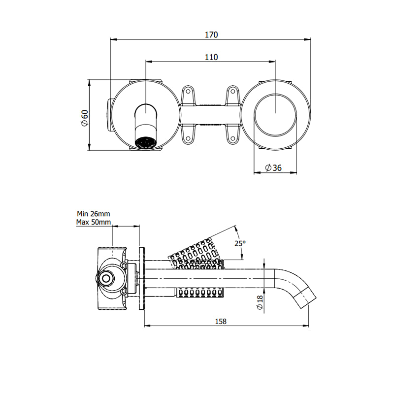 Miscelatore incasso per lavabo su due piastre tonde separate bocca 17 cm - serie Celebrity