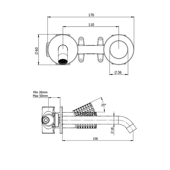 Miscelatore incasso per lavabo su due piastre tonde separate bocca 17 cm - serie Celebrity