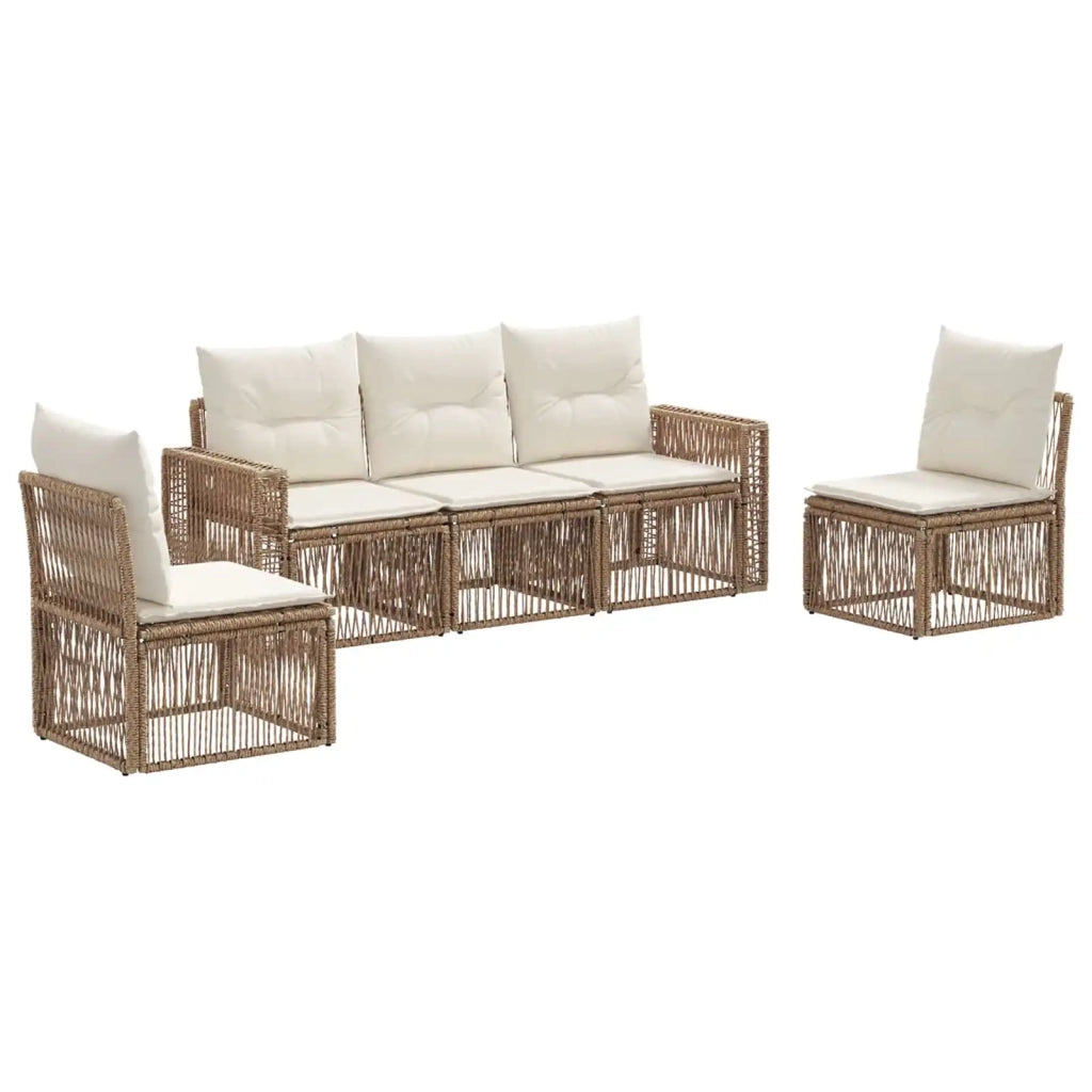 Set Divano da Giardino 5 pcs Beige e Bianco Crema polyrattan 3435081