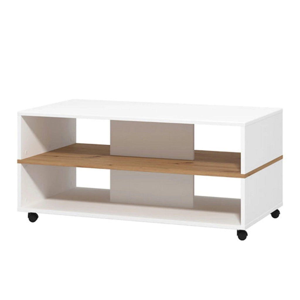 Erice, Tavolino da Salotto con Ruote, 101x54.5x47.5h cm Bianco