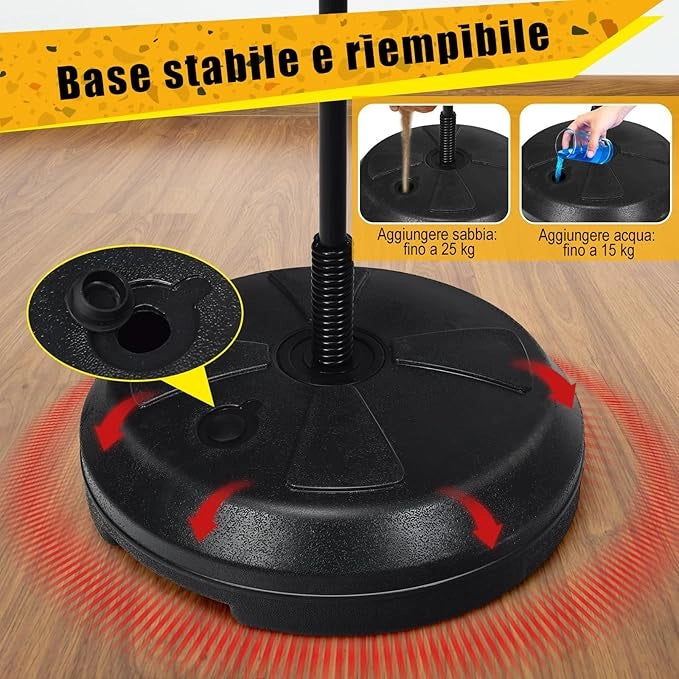 Punching Ball da Terra Altezza Regolabile 120-154 cm, Sacco di Pugilato con Guanti Inclusi, Palla di Boxe con Base per Adulti e Bambini