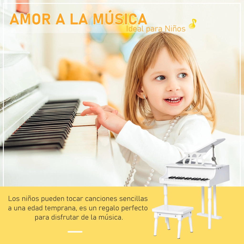 Piano per Bambini con Atril e Sgabello ¨C zephmum ¨C Bianco 52x50x49 cm
