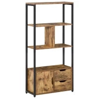 Mobile Libreria con 3 Ripiani, Armadietto e 2 Cassetti, in Truciolato e Metallo, 58x24x122 cm