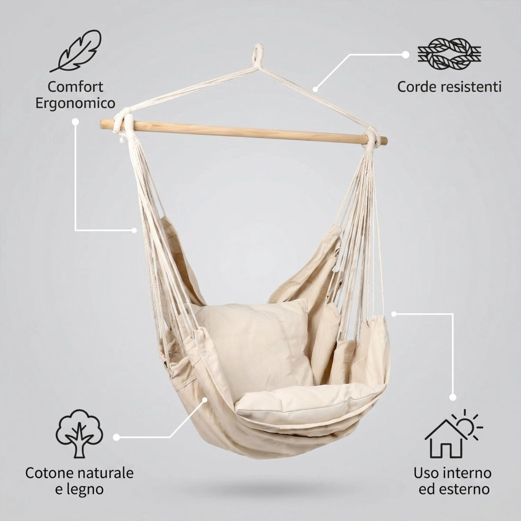 Marvin Amaca Poltrona Sospesa da Giardino Qatar Patio Sedia a Dondolo Seduta Imbottita con cuscini, da Appendere 1 Beige