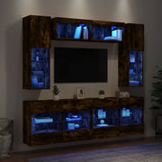 Set Mobili TV a Muro 6 pz con Luci LED Rovere Fumo 3216801