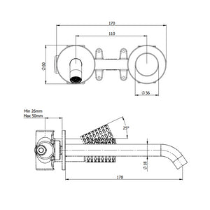Miscelatore incasso per lavabo su due piastre tonde separate bocca 19 cm - serie Celebrity