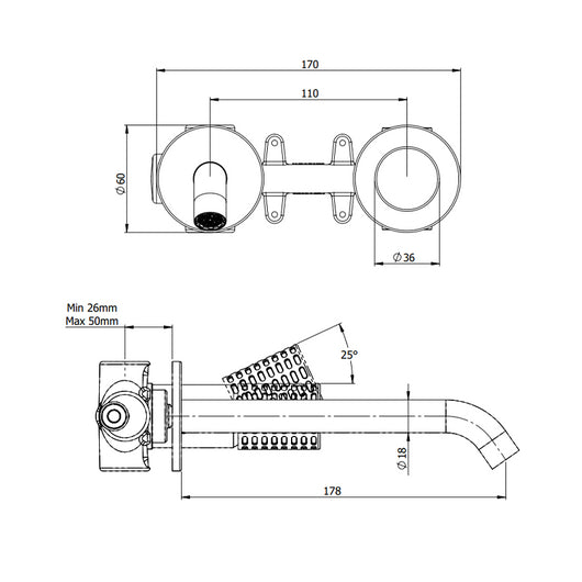 Miscelatore incasso per lavabo su due piastre tonde separate bocca 19 cm - serie Celebrity