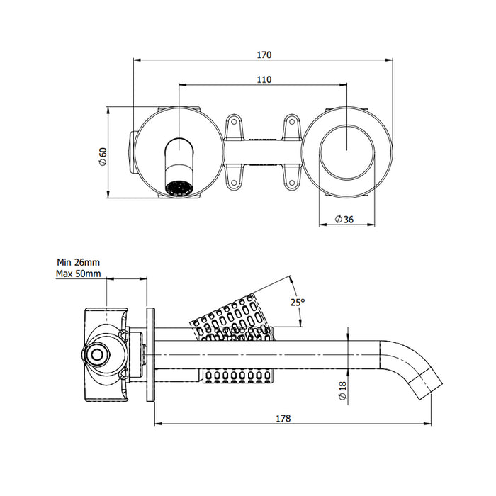 Miscelatore incasso per lavabo su due piastre tonde separate bocca 19 cm - serie Celebrity