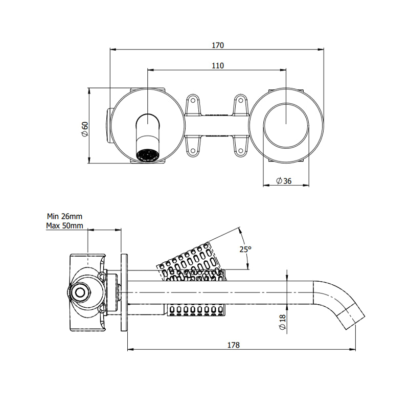 Miscelatore incasso per lavabo su due piastre tonde separate bocca 19 cm - serie Celebrity