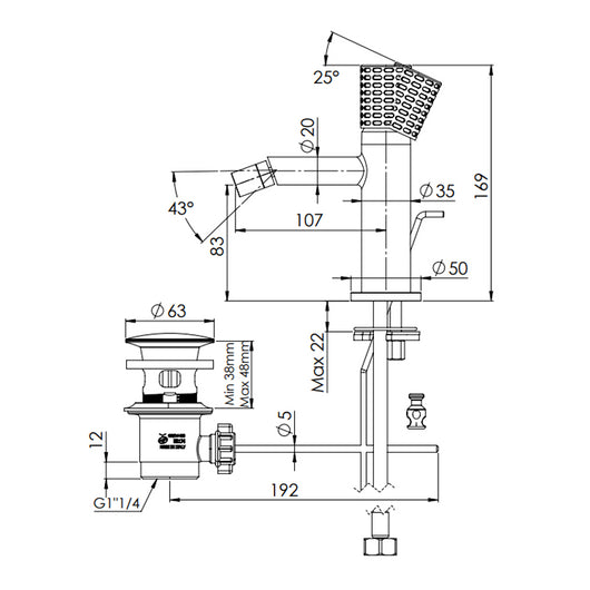 Miscelatore monocomando bidet con scarico - serie Celebrity