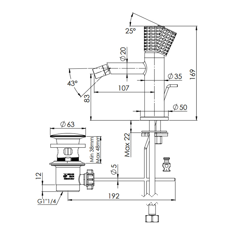 Miscelatore monocomando bidet con scarico - serie Celebrity