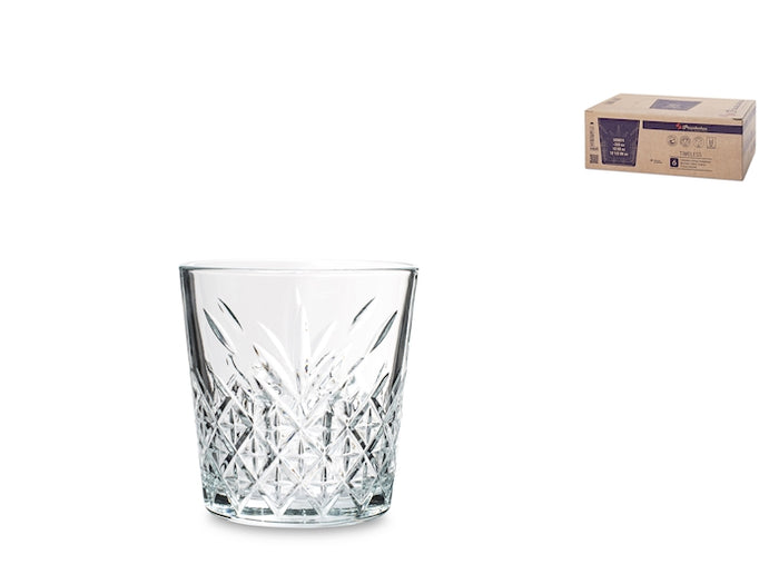 Confezione 6 bicchieri timeless dof in vetro lavorato trasparente cl 35,5, impilabili.