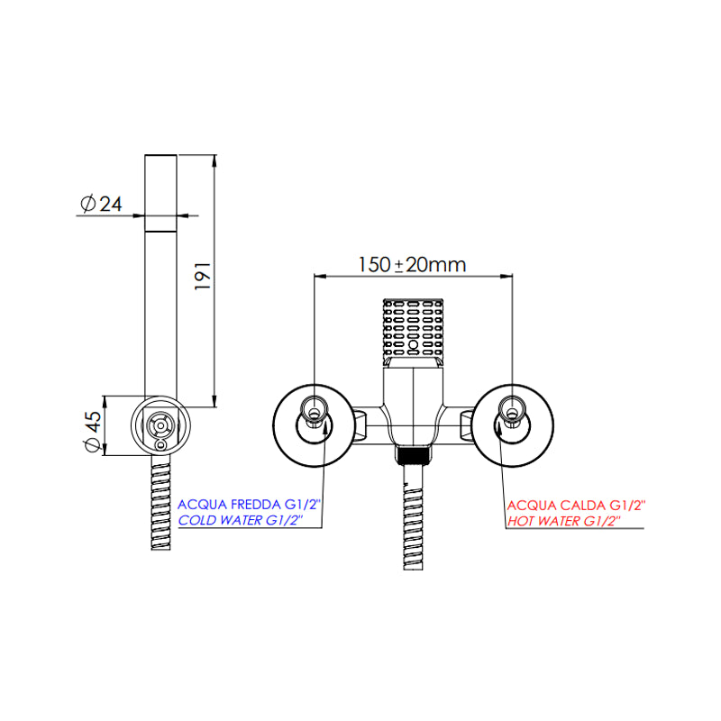 Miscelatore vasca esterno con flessibile cm 150 e doccetta a 1 funzione - serie Celebrity