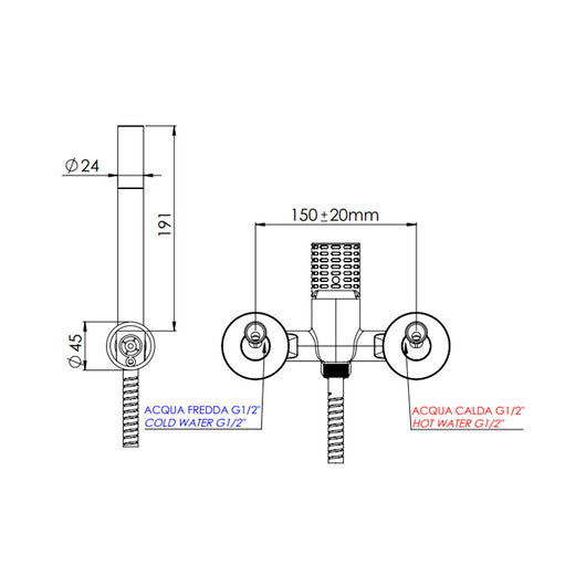 Miscelatore vasca esterno con flessibile cm 150 e doccetta a 1 funzione - serie Celebrity