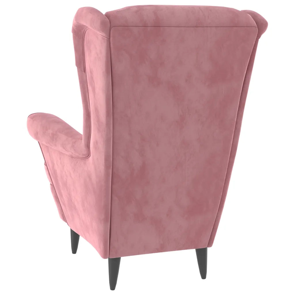 Poltrona | Sedia Relax con Schienale ad Ala con Poggiapiedi Rosa in Velluto