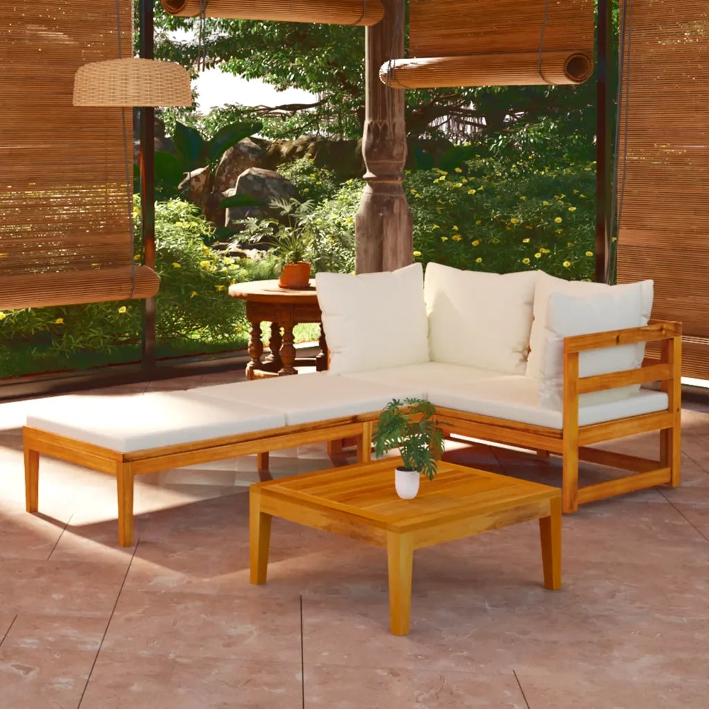Set Divani Giardino 3 pz Cuscini Bianco Crema in Legno d'Acacia 3087278
