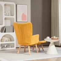 Poltrona di Design con Pouf, Poltrona Relax in Corda, Poltroncina con Braccioli in Legno, per Soggiorno, Arancione