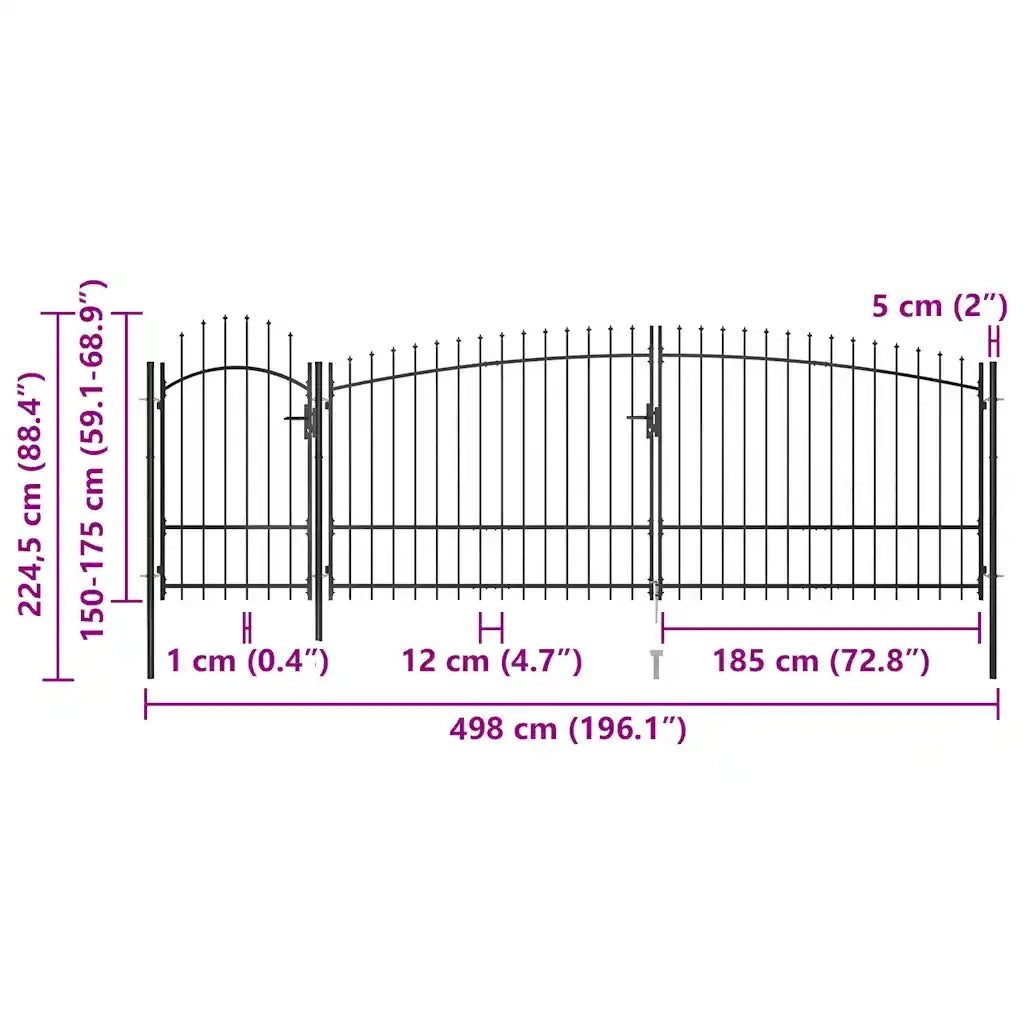 Cancello da Giardino con Punta a Lancia 5x2,25 m Nero 146325