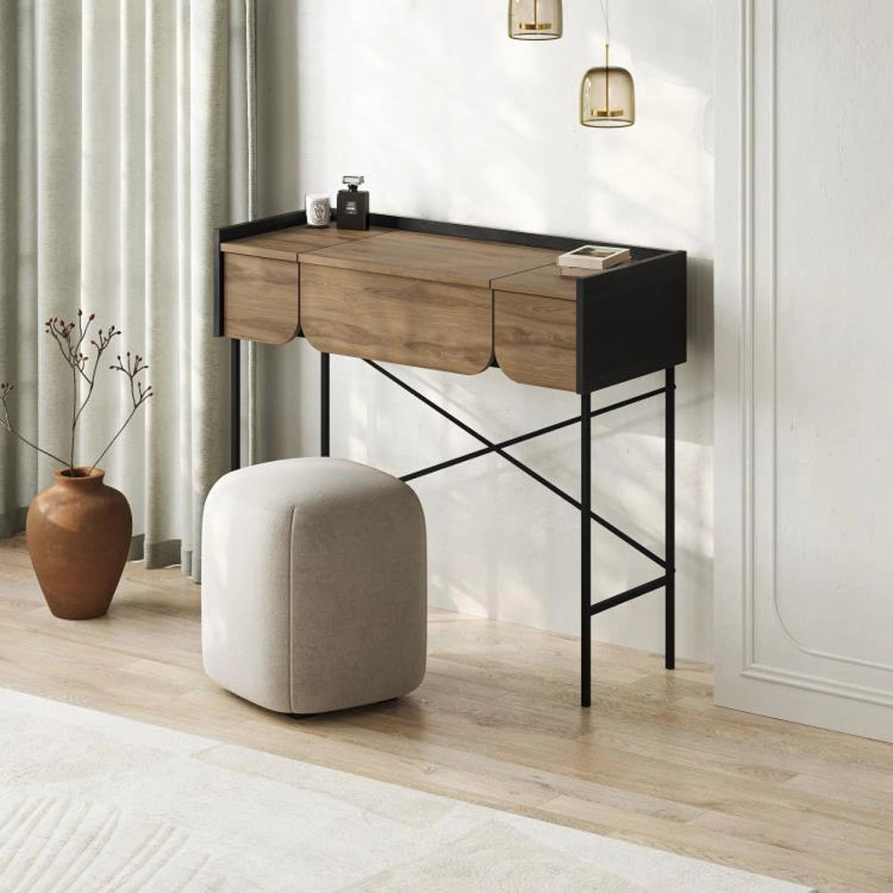 Toeletta Trucco Rovere Moderna Mobile Salvaspazio con Cassetti e Specchio