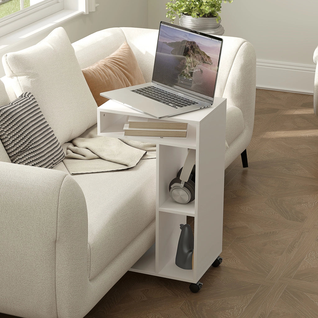 Tavolino da soggiorno con rotelle e 3 scomparti ¨C zephmum ¨C bianco 40x30x69 cm
