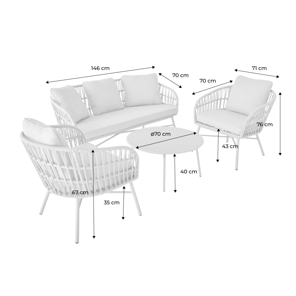 Salotto da giardino in corda, 4 posti, beige