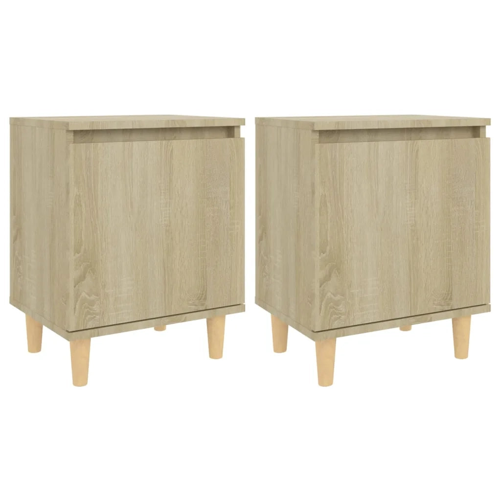 Comodini Gambe in Legno Massello 2pz Rovere Sonoma 40x30x50cm 805822