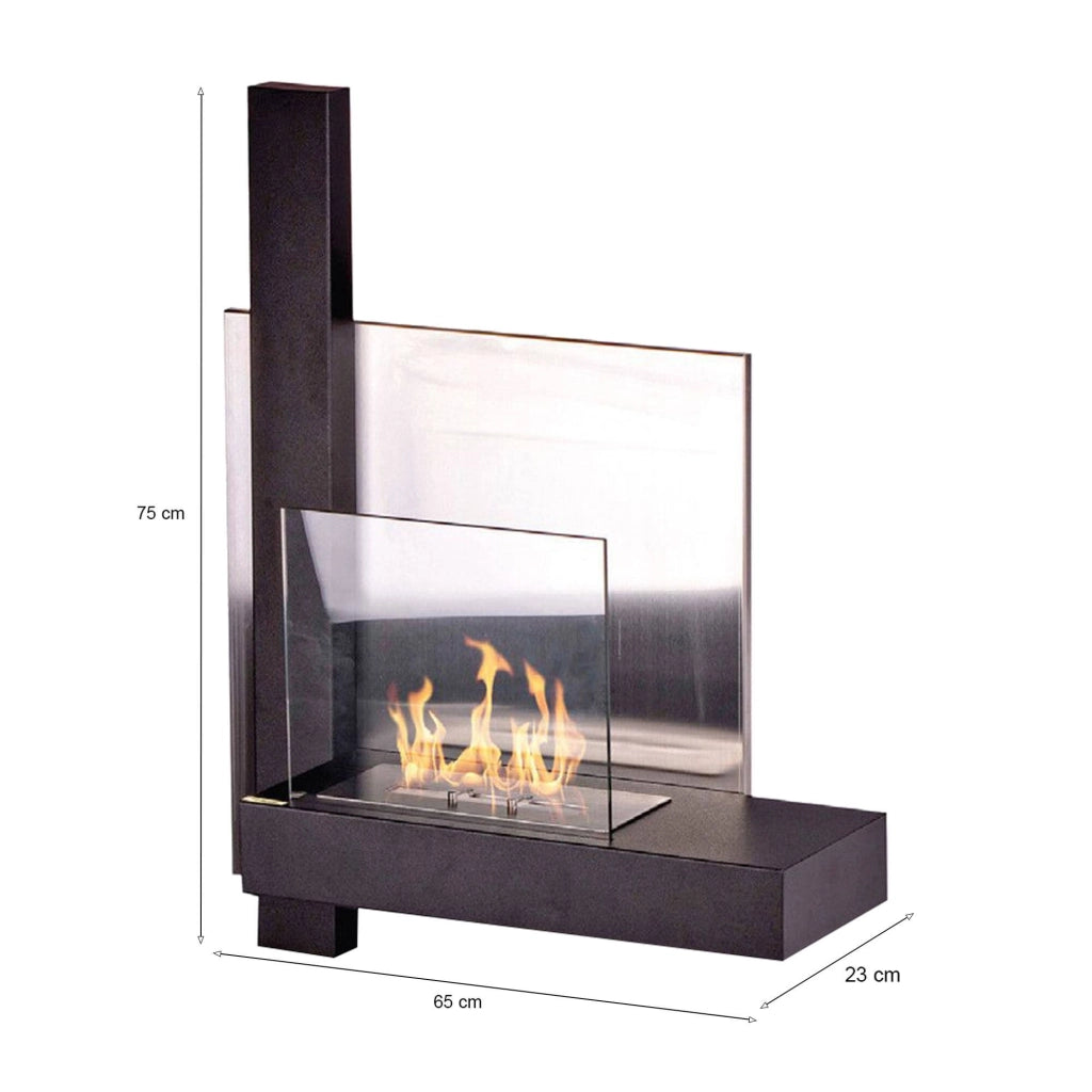 Camino a bioetanolo Bern, Caminetto ecologico, Focolare senza fumo, Riscaldatore ad etanolo, Made in Italy, 65x23 h75 cm, Nero