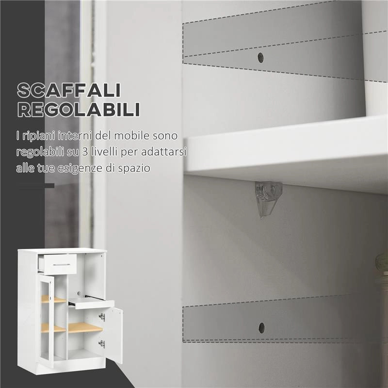 CREDENZA MODERNA CON ARMADIETTI E CASSETTO IN LEGNO 60X40X95CM BIANCO