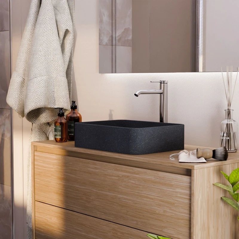 Lavabo da appoggio sabbia rettangolare nero 406x304x101 mm senza piletta - Sandstone