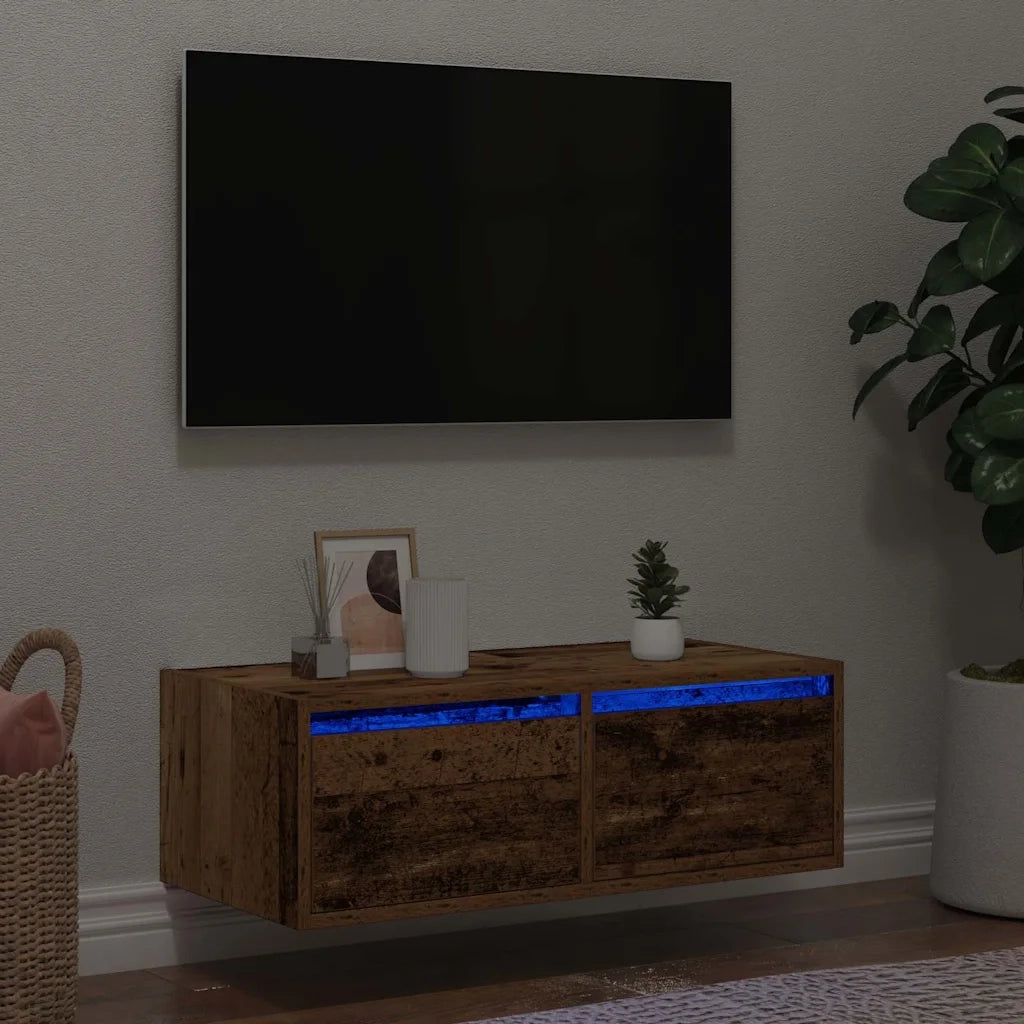 Mobile Porta TV con Luci LED Legno Antico 75x35,5x25 cm 860236