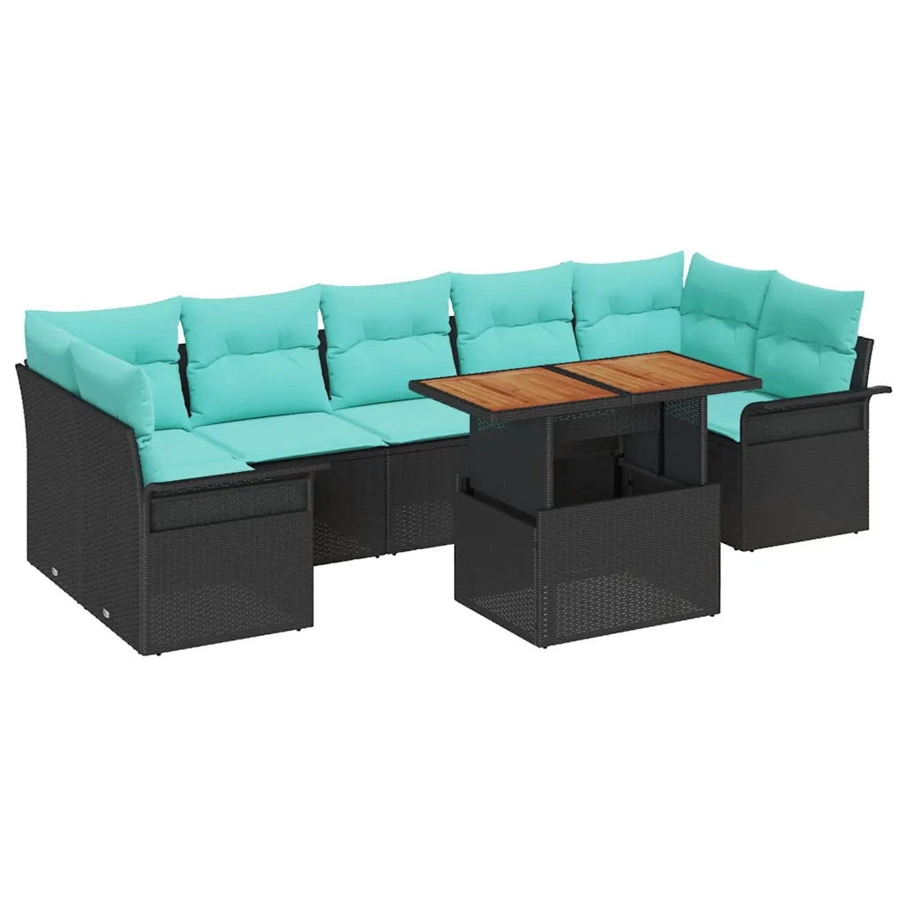 Set Divano da Giardino con cuscino 8 pcs Nero e Blu polyrattan