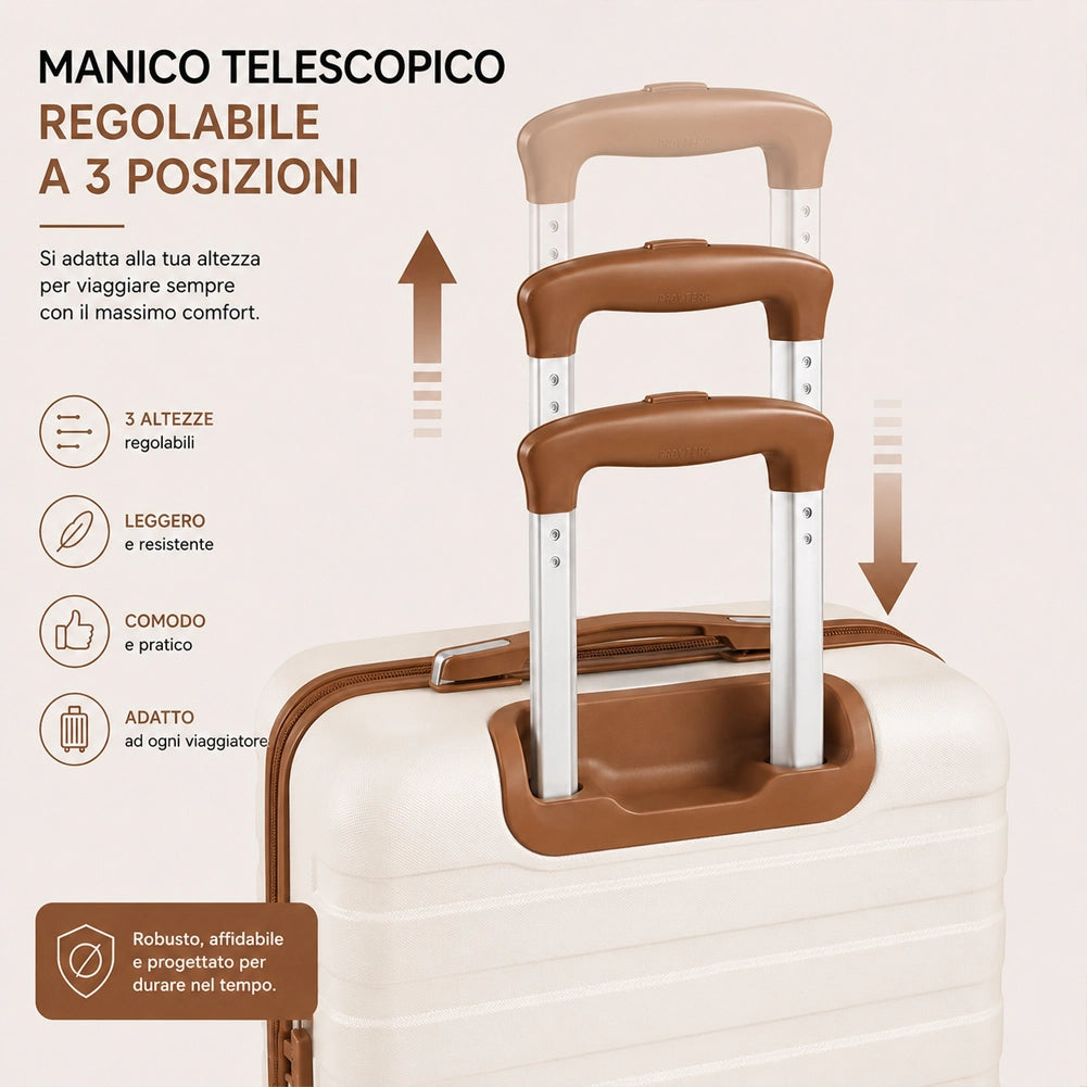 Set 6 Pezzi Valigie Rigide Family in ABS Beauty Case Beige e Marrone 55/66/75 cm