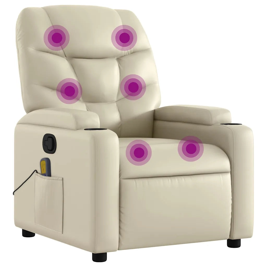 Divano Sedia-Poltrona reclinabile massaggiante in Similpelle Crema 550041