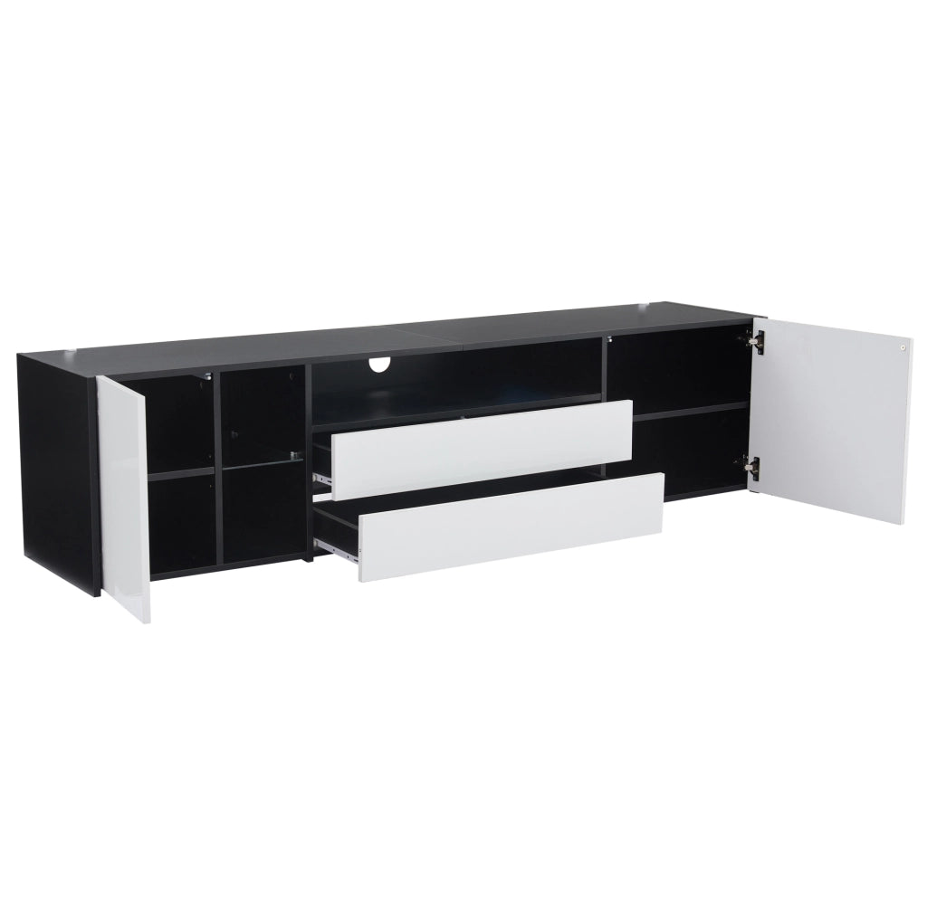 Mobile TV 180 x 40 x 45 cm con LED, 2 cassetti e 2 vani, bianco e nero