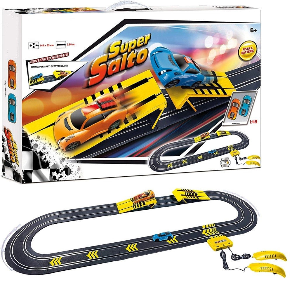 Trade Shop - Pista Macchinine Super Salto Con 2 Macchinine Giocattolo Bambini -