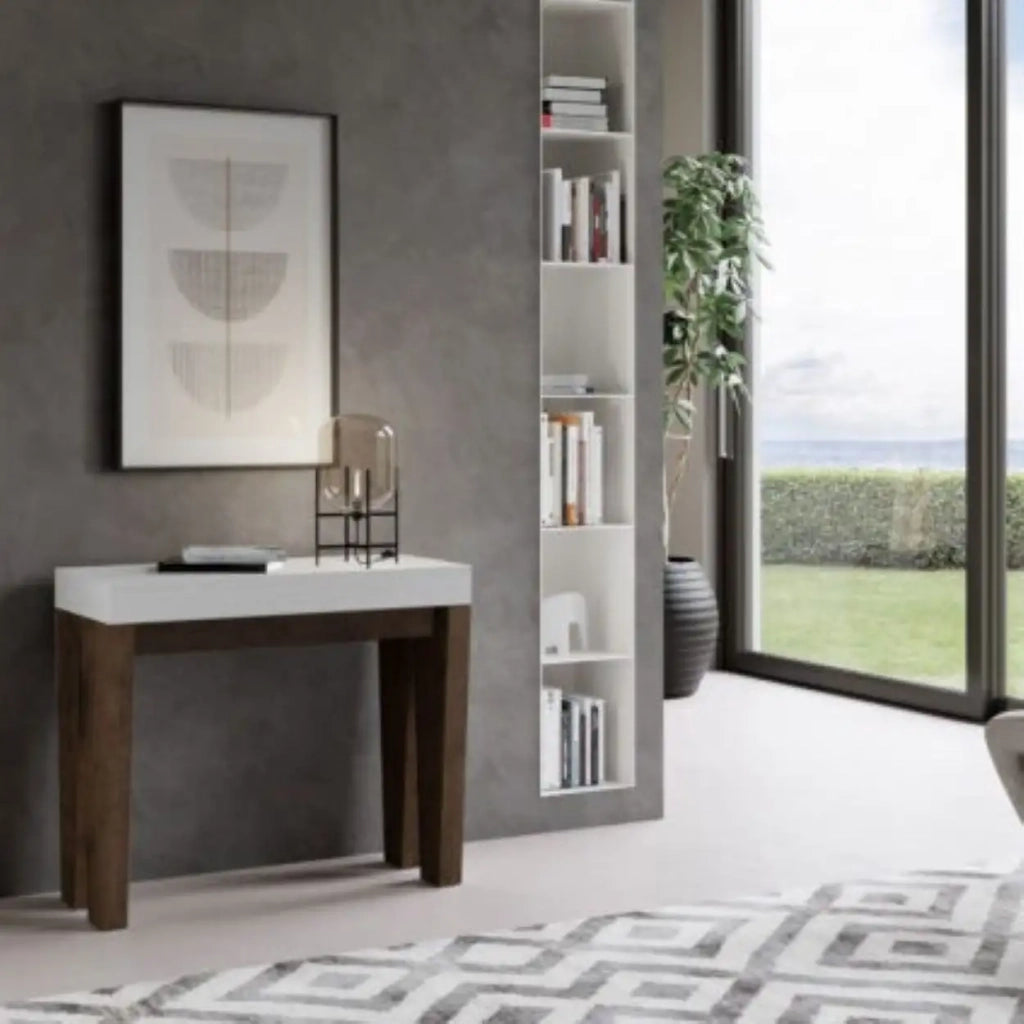 Consolle allungabile 90x40/300 cm Spimbo Mix piano bianco frassino - struttura noce