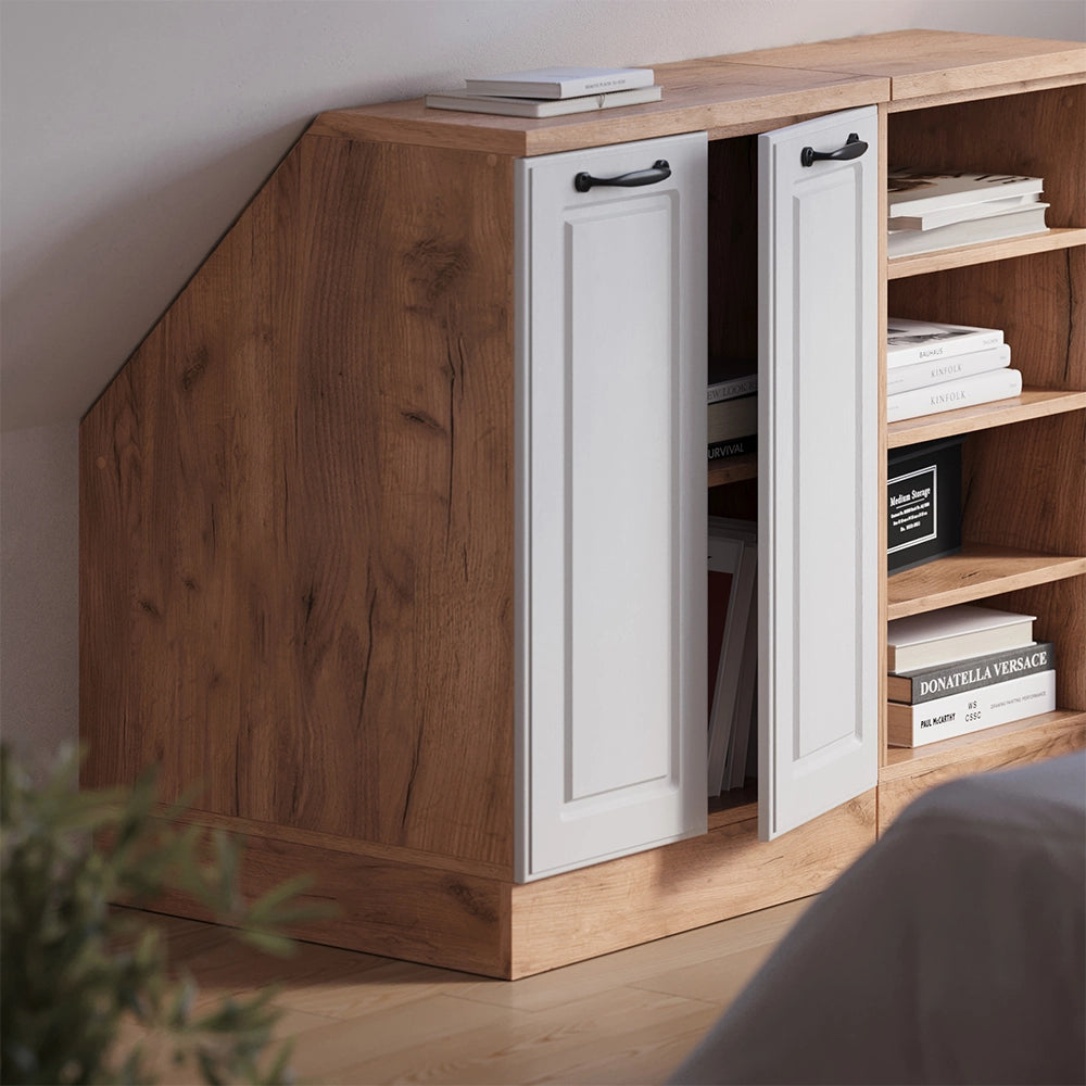 Mobile cucina sottotetto R-Line Bianco rustico/Rovere dorato 60 cm con 2 porte, carcassa 60 cm profondità Vicco