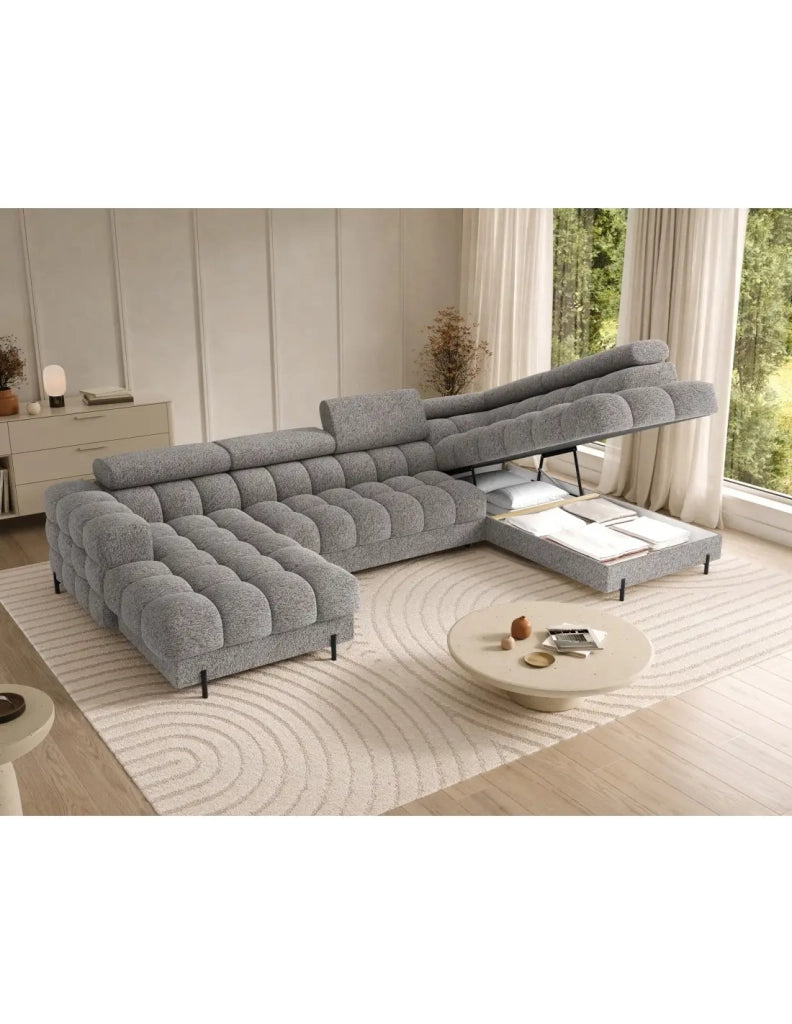 Divano panoramico convertibile Grigio mélange angolo destro FERARIA 358x93x202cm