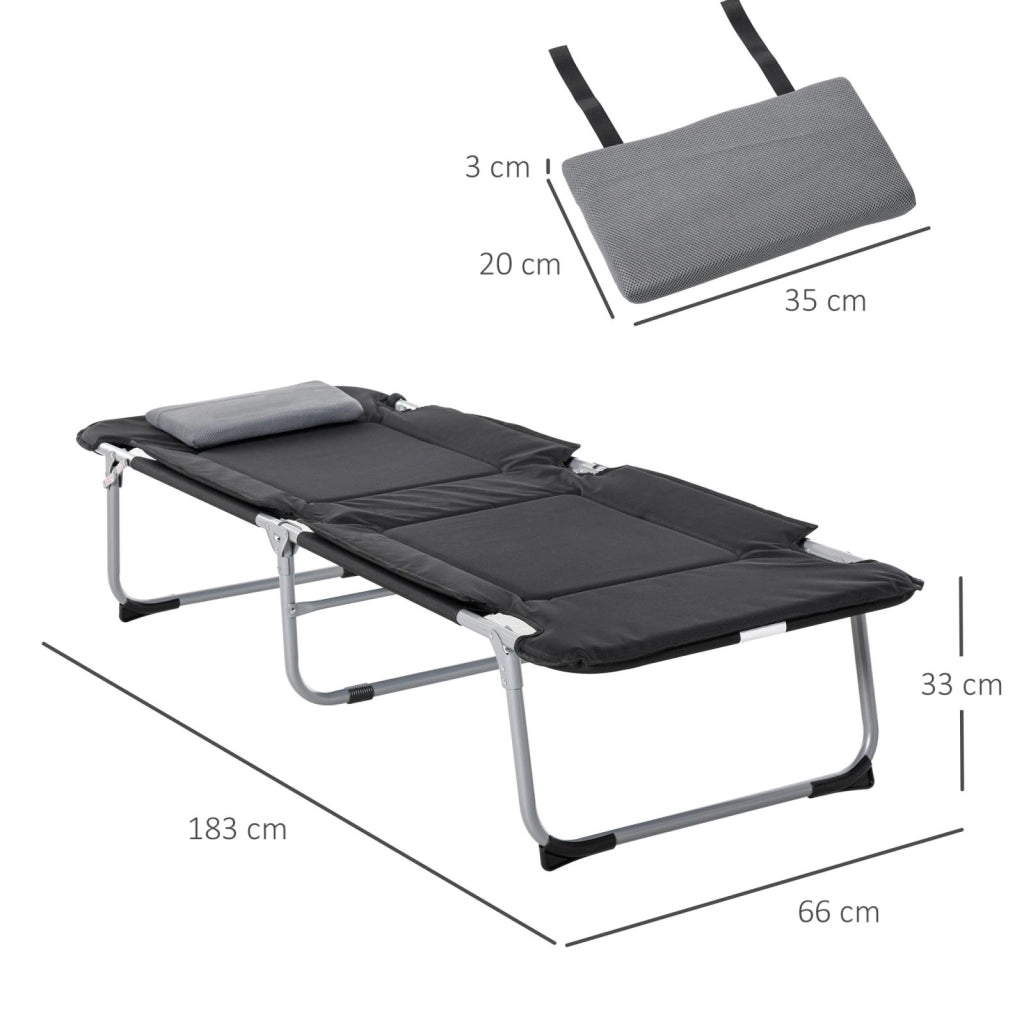 EasyComfort Letto da Campeggio, Brandina Pieghevole e Imbottita con Cuscino, Nero 183 x 66 x 33cm