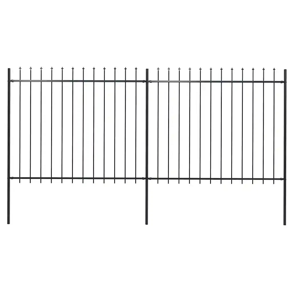 Recinzione da Giardino | Recinzione da cortile con Punta a Lancia in Acciaio 359x150 cm Nero