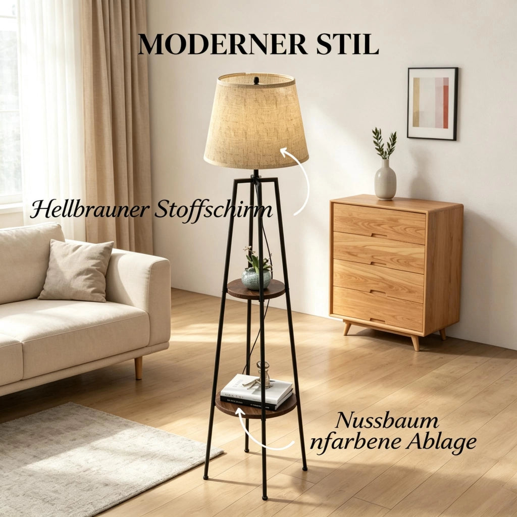 Lampada da terra moderna con ripiani integrati, lampada da terra con base a tre gambe, lampada da terra elegante (solo lampada da terra, lampadina non